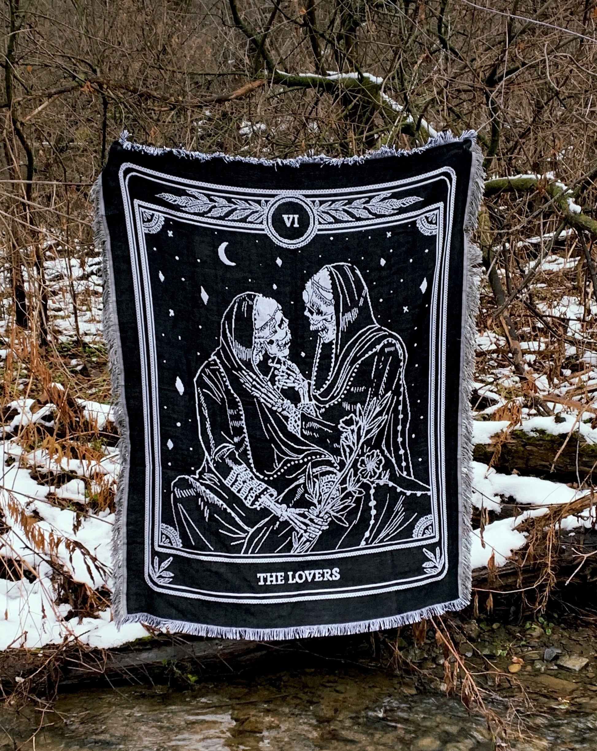 woven tapestry of the Lovers tarot card from the Marigold Tarot deck by Amrit brar and 13th Press.