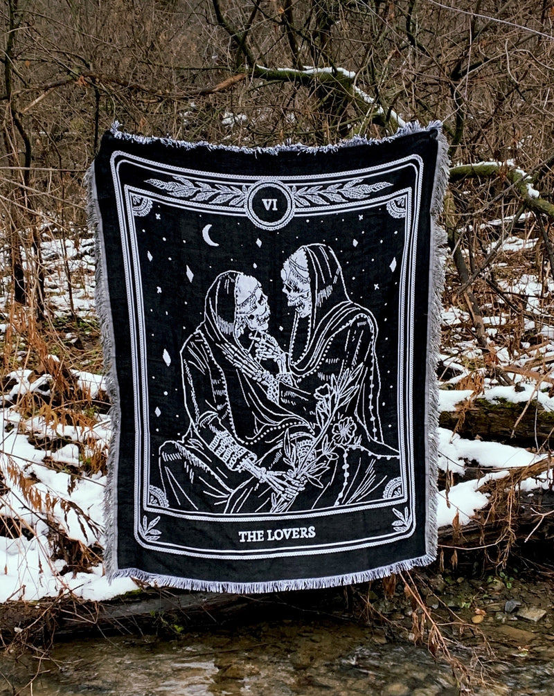 woven tapestry of the Lovers tarot card from the Marigold Tarot deck by Amrit brar and 13th Press.