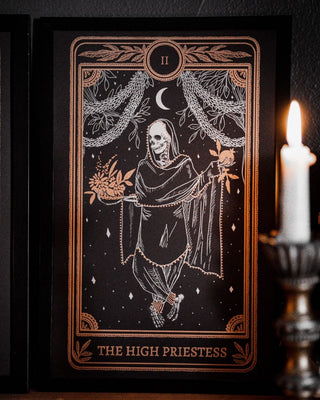 tarot card art print of the High Priestess tarot card from the Marigold Tarot deck by Amrit Brar and 13th Press. With candle light.