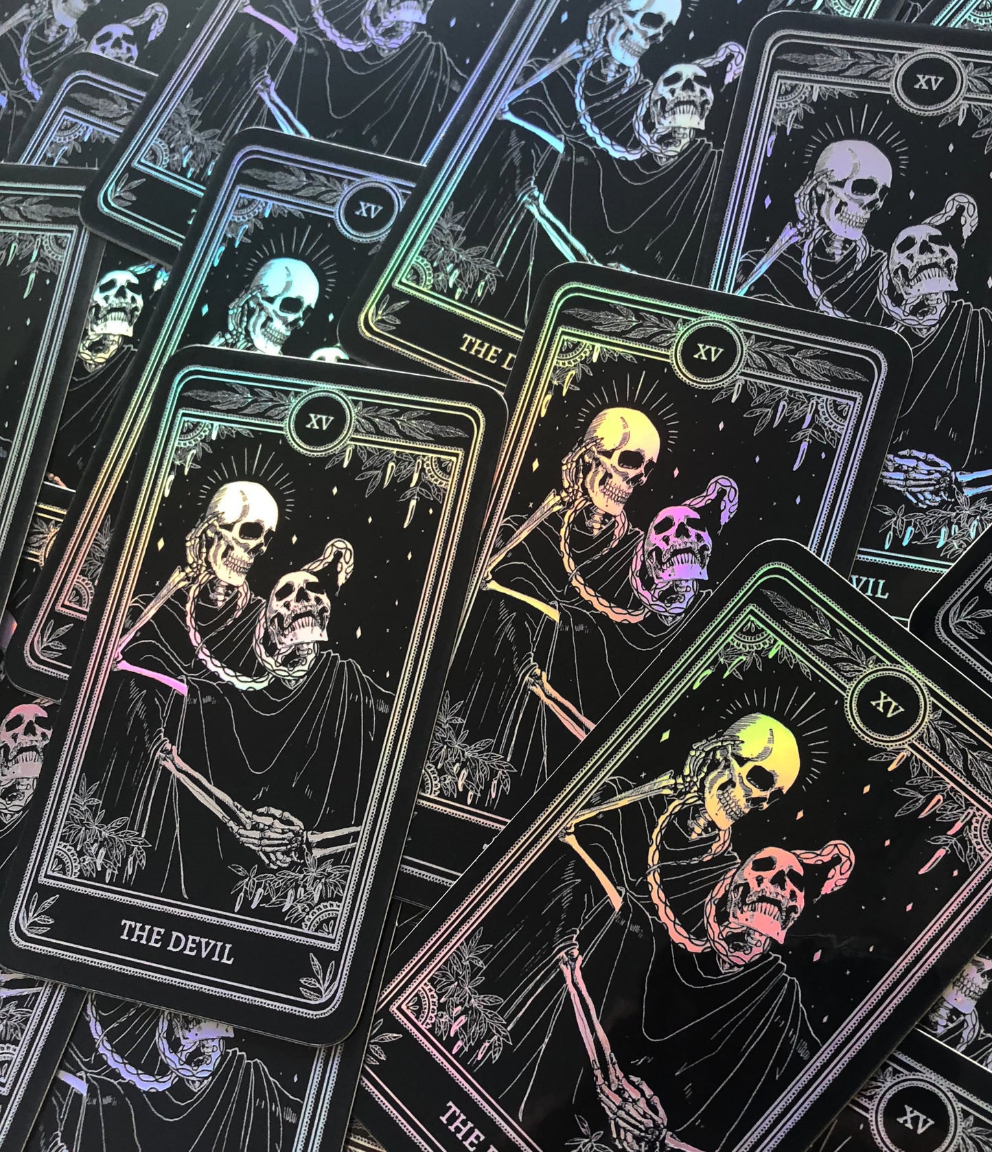 Sticker Pack, Marigold Tarot Holographic: Strength, The Devil, The Lovers, The High Priestess, Death