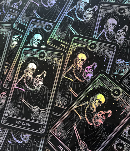 Sticker Pack, Marigold Tarot Holographic: Strength, The Devil, The Lovers, The High Priestess, Death