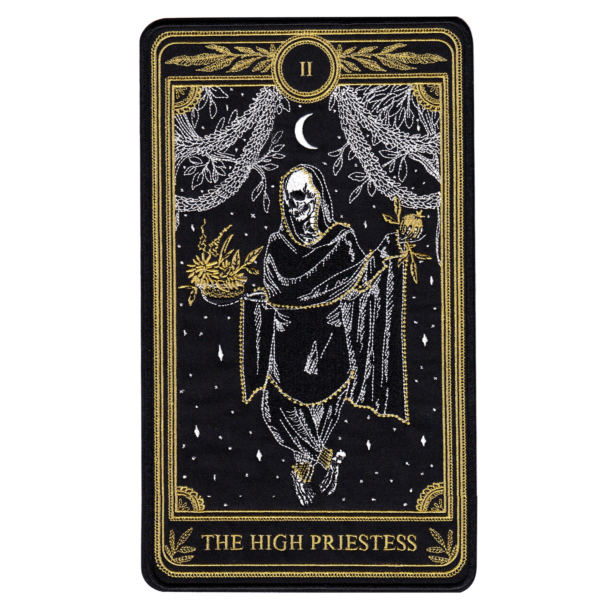 high priestess tarot card iron-on back patch design from the Marigold Tarot by Amrit Brar and 13th Press.