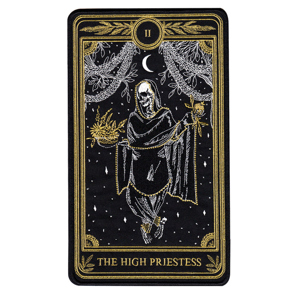 high priestess tarot card iron-on back patch design from the Marigold Tarot by Amrit Brar and 13th Press.